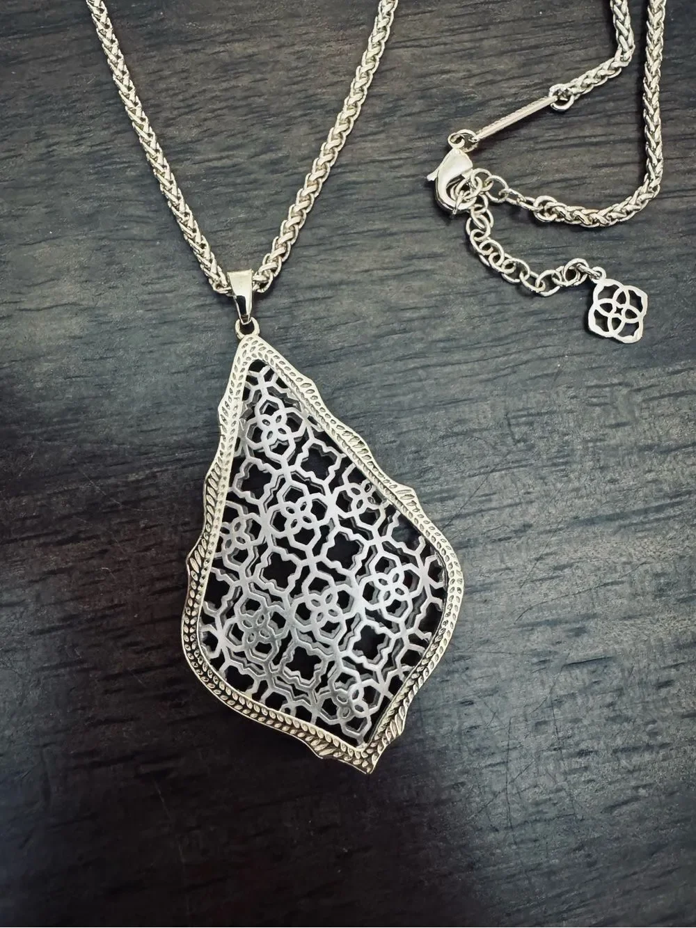 Kendra Scott Addie Mixed Metal Silver Gold Lattice Pendant Necklace